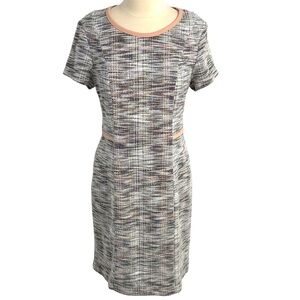 Connected Apparel Women's Scoop Neck Short Sleeve Tweed Dress, Pink-Gray, Sz 12